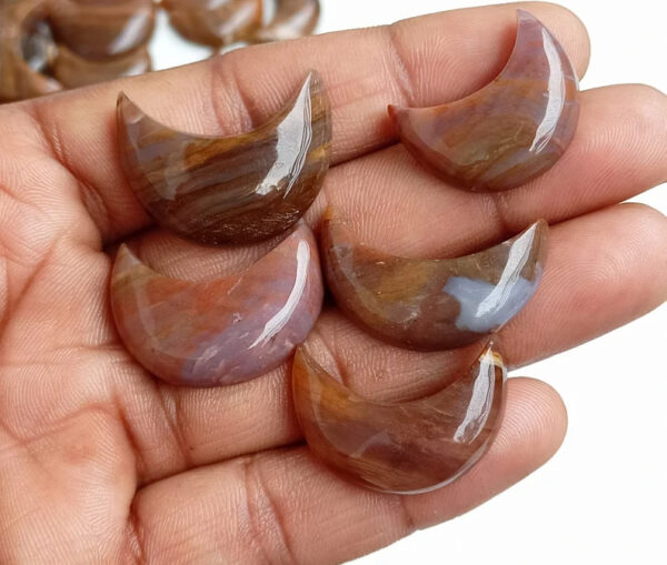 Agate Moon, Crescent Moon, Plume Agate Cabochon, Natural Agate Moon Beads, Agate Crystal Moons for Wirewrap Pendants, Rings jewelry Stone