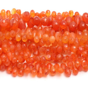 Carnelian Teardrop Faceted Beads, AAA+ Quality With 01MM Hole 8” Per Strand Carnelian Mix Size Beads, Carnelian Cut Beads For Jewelry